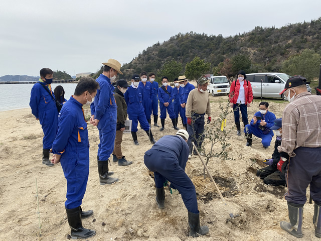 「柚の浜」元・荒廃地でのオリーブの植樹式1